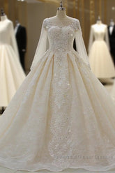 Luxurious Ball Gown Long Sleevess Lace Applqiues Beadings Wedding Dresses